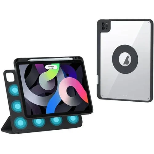 Funda para Tableta Apple iPad Pro 11 (2022) y Air 10.9 (2022) Cuero Desmontable Magnética Giratoria con Ranura para Bolígrafo (Negro)