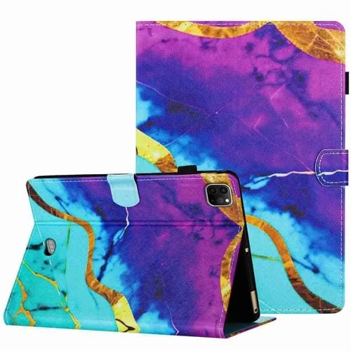 Funda para Tableta Cuero Inteligente iPad 11 Pro 2020 Air 4 10.9 con Costura y Patrón Mármol (Púrpura Azul)