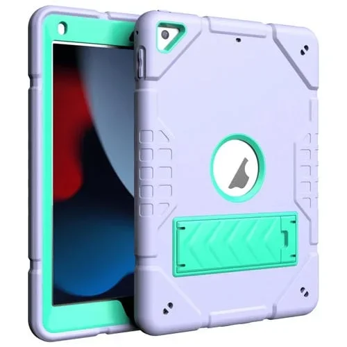 Funda para Tableta iPad 10.2 2021/2020/2019 Híbrida Silicona Soporte Armadura (Verde Menta Púrpura)