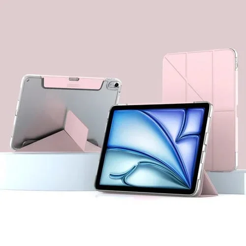 Funda para Tableta iPad Air 11 2024 Cuero Inteligente con Soporte de Deformación Mutua (Rosa)
