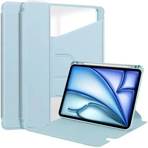 Funda para Tableta iPad Air 11 2024 Cuero Inteligente Rotación Transparente (Azul Cielo)