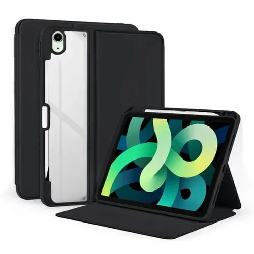 Funda para Tableta iPad Air 2022/2020 10.9 Cuero Acrílico Transparente 2 Pliegues (Negro)