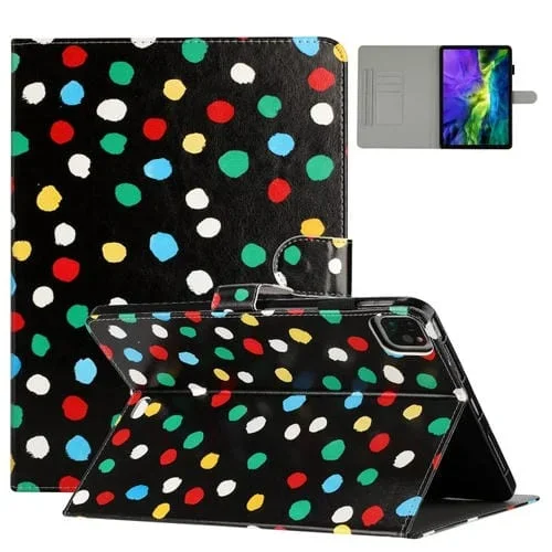 Funda para Tableta iPad Pro 11.0 2022 y Air 10.9 2022 Cuero con Patrón de Puntos (Negro Colorido)