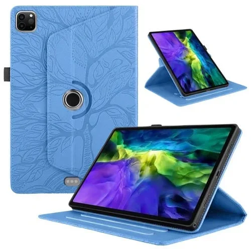 Funda para Tableta iPad Pro 12.9 Tree Life Cuero Rotación En Relieve (Azul)