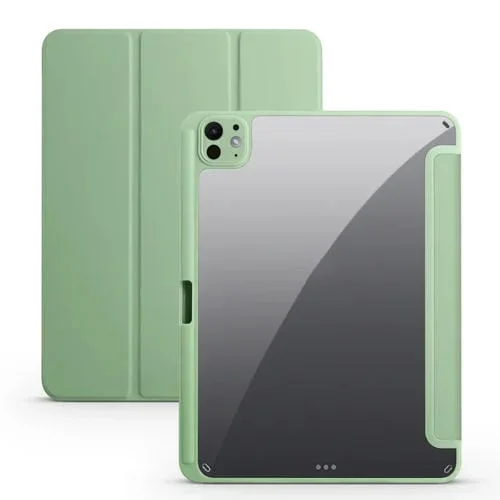 Funda para Tableta iPad Pro 13 2024 Acrílica Cuero Inteligente 3 Pliegues (Verde)