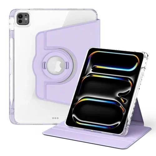 Funda para Tableta iPad Pro 13 2024 Cuero Acrílico Transparente Desmontable Rotación 360 (Púrpura Claro)