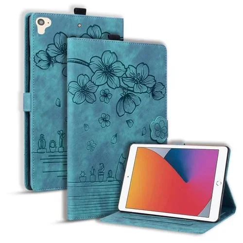 Funda para Tableta iPad Pro 9.7/9.7 2018/2017 Cuero Inteligente Relieve Gato Sakura (Verde)