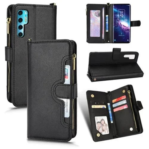 Funda para TCL 20 Pro 5G Litchi Texture Caqueta de Cuero con Cremallera (Negro)