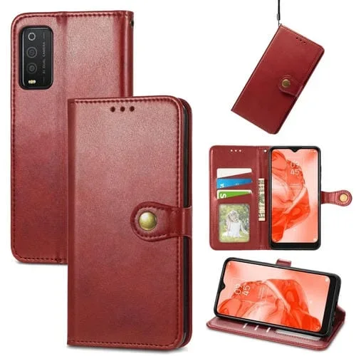 Funda para TCL 205 con Hebilla de Cuero y Color Sólido (Rojo)
