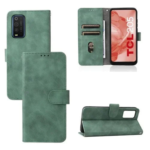 Funda para TCL 205 Piel Siente con Hebilla Magnética de Cuero (Verde)
