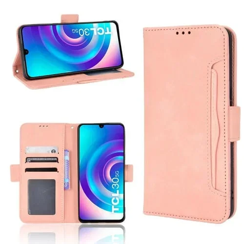 Funda para TCL 30 5G / 30+ Skin Feel con Ranuras para Tarjeta y Textura de Cuero (Rosa)