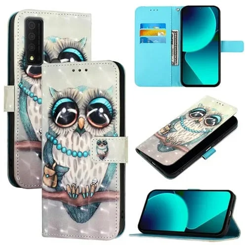 Funda para TCL 30 Xe 5G de Cuero con Tapa Horizontal y Pintura 3D Búho (Gris)