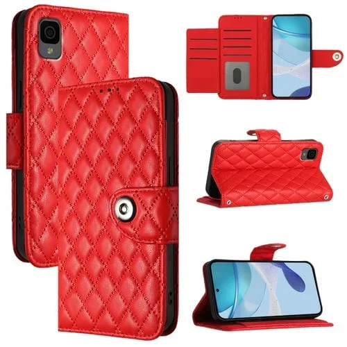 Funda para TCL 30Z T602Dl de Cuero con Tapa Textura Romboidal y Cordón (Rojo)