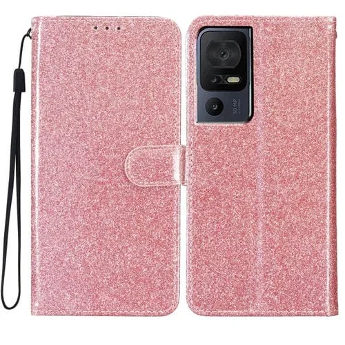 Funda para TCL 40 Se de Cuero con Tapa Glitter Powder (Oro Rosa)