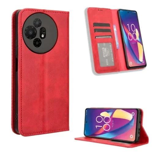 Funda para TCL 50 XL 5G de Cuero con Textura Retro y Hebilla Magnética (Rojo)