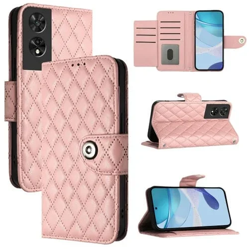 Funda para TCL 505 de Cuero con Tapa Textura Rómbica y Cordón (Rosa Coral)
