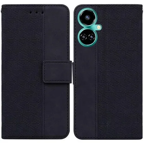 Funda para Tecno Camon 19 de Cuero con Relieve Geométrico (Negro)