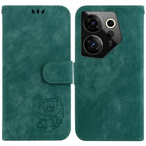 Funda para Tecno Camon 20 Premier 5G de Cuero con Relieve Little Tiger (Verde)