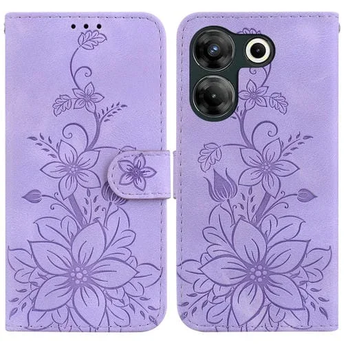 Funda para Tecno Camon 20 Pro 5G Lily Cuero En Relieve (Púrpura)