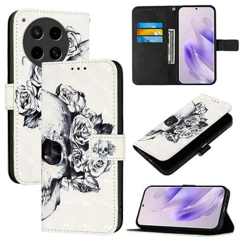Funda para Tecno Camon 30 4G / 5G de Cuero con Tapa Horizontal y Pintura 3D (Calavera)