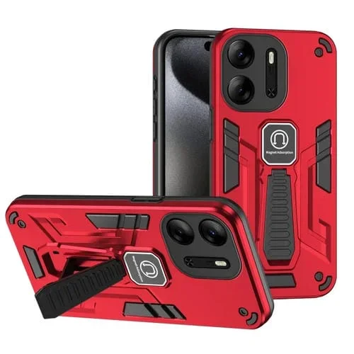 Funda para Tecno Pop 7 Pro 2 en 1 con Soporte y Protección a Prueba de Golpes (Rojo)