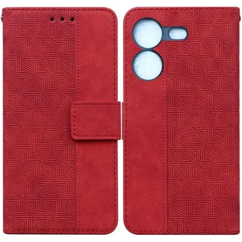 Funda para Tecno Pova 5 de Cuero en Relieve Geométrico (Rojo)