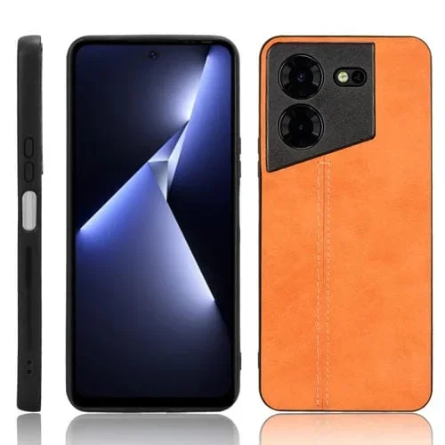 Funda para Tecno Pova 5 Pro con Contraportada de Costura y Patrón de Vaca (Naranja)