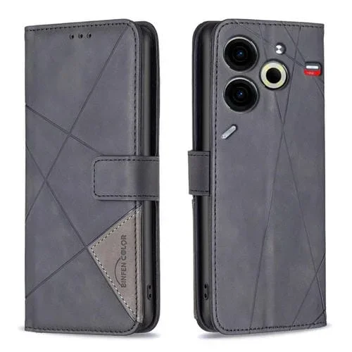 Funda para Tecno Pova 6 Neo de Cuero con Textura de Rombo y Hebilla Magnética (Negro)