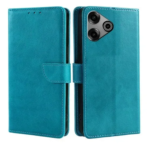 Funda para Tecno Pova 6 Pro 5G de Cuero con Tapa, Hebilla y Textura de Pantorrilla (Azul Claro)
