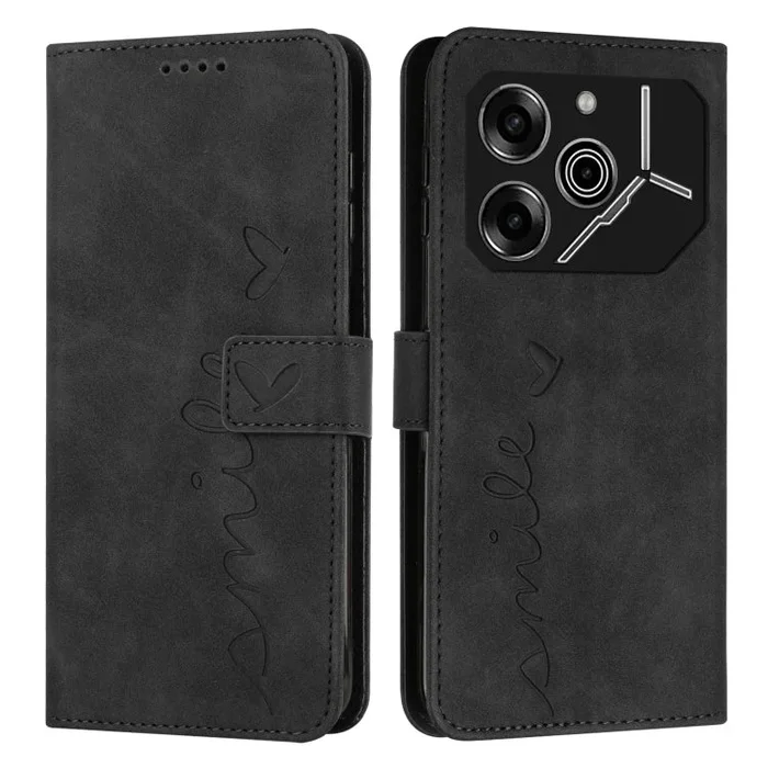 Funda para Tecno Pova 6 Pro Skin Feel Heart de Cuero en Relieve con Cordón Largo (Negro)