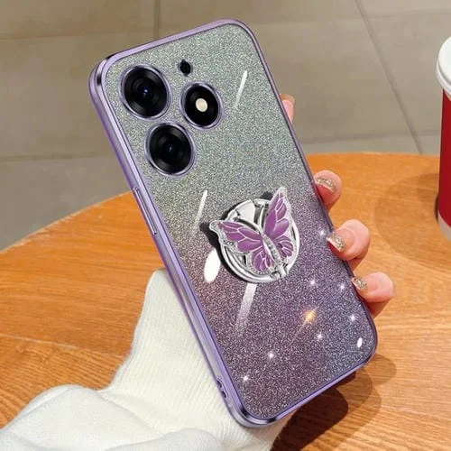 Funda para Tecno Spark 10 Pro de TPU con Soporte Mariposa y Brillo Degradado (Púrpura)
