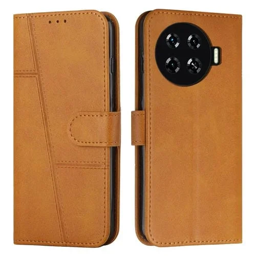 Funda para Tecno Spark 20 Pro de Cuero con Hebilla y Textura de Becerro (Amarillo)