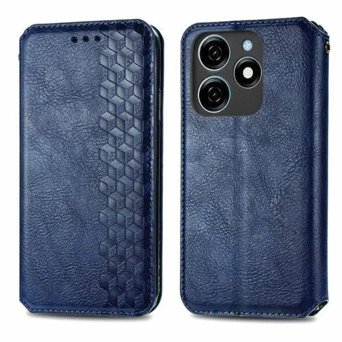 Funda para Tecno Spark 20C 4G Cuero Magnético Prensado Cubic Grid (Azul)