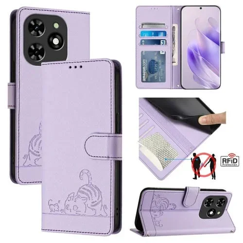 Funda para Tecno Spark Go 2024 Cuero Rfid con Patrón en Relieve y Cordón (Púrpura)