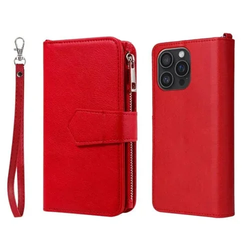 Funda para Teléfono 2 En 1 con Cremallera y Resistente a Los Golpes para iPhone 16 Pro Max (Rojo)