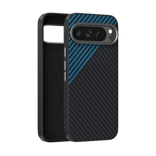 Funda para Teléfono Abeel C Fibra de Carbono Microrelieve Magsafe 6D para Google Pixel 9 Pro (Negro y Azul)