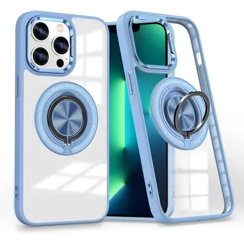 Funda para Teléfono Apple iPhone 13 Pro Max con Soporte de Anillo Giratorio Magnético (Azul Claro)