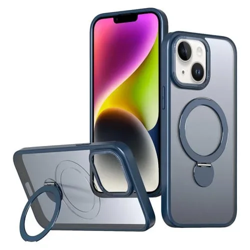 Funda para teléfono Apple iPhone 14 Plus Wing Series Gen2 con soporte de anillo de metal Magsafe (Azul)