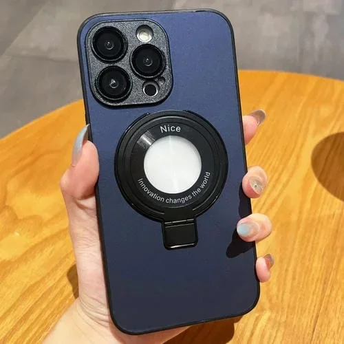 Funda para Teléfono Apple iPhone 15 Pro Skin Feel Armor con Soporte Magnético (Azul Oscuro)