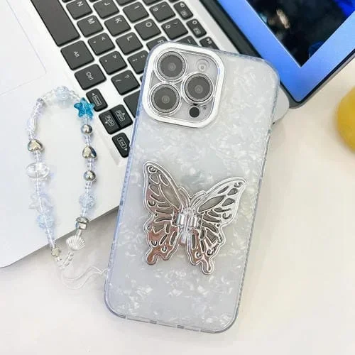 Funda para Teléfono Apple iPhone 16 Pro Max con Correa y Textura de Película de Lente (Blanca)