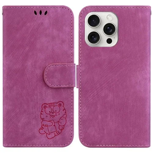 Funda para Teléfono Apple iPhone 16 Pro Max Cuero con Relieve Little Tiger (Rojo Rosa)