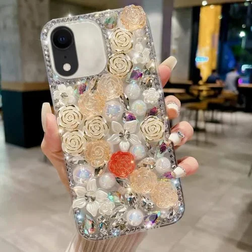 Funda para teléfono Apple iPhone Xr Rose Hand-Set Pearl Diamond (Albaricoque)