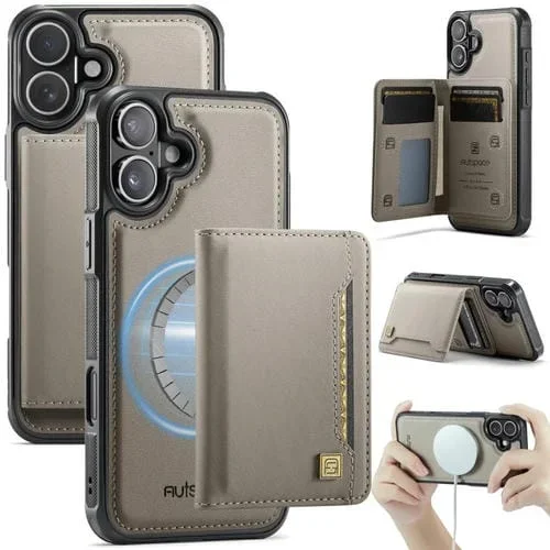 Funda para Teléfono Autspace A13 con Tarjetero Magnético Rfid Magsafe para iPhone 16 (Gris)