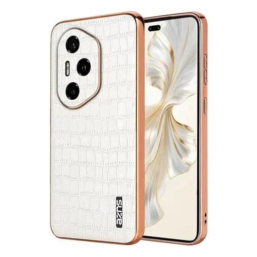 Funda para Teléfono Azns Honor 300 Pro Cobertura Total Textura Cocodrilo Marco Galvanizado (Blanca)
