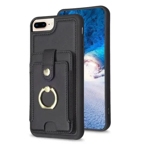 Funda para Teléfono Bf27 iPhone 8 Plus y 7 Plus con Soporte para Tarjeta y Anillo de Metal (Negro)