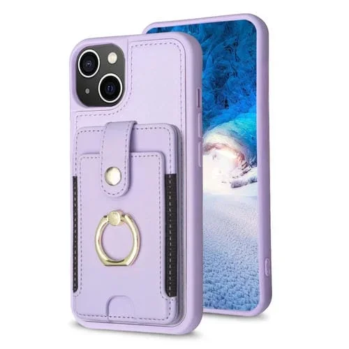 Funda para Teléfono Bf27 para iPhone 14/13 con Soporte para Tarjeta y Anillo de Metal (Púrpura)