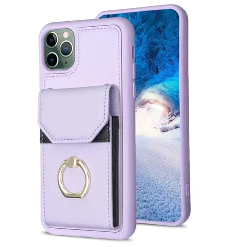 Funda para Teléfono Bf29 para iPhone 11 Pro Max con Soporte para Anillo y Bolsa para Tarjeta (Púrpura)