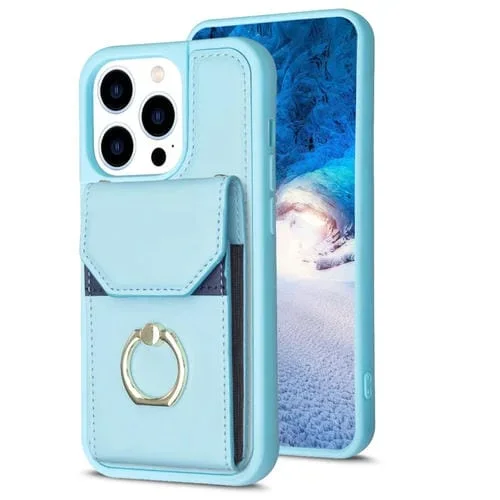 Funda para Teléfono Bf29 para iPhone 15 Pro con Soporte para Anillo y Bolsa para Tarjeta (Azul)