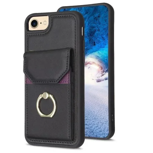 Funda para Teléfono Bf29 para iPhone SE 2022/2020/8/7 con Soporte para Anillo y Bolsa para Tarjeta de Órgano (Negro)