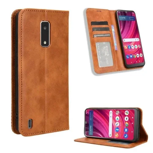Funda para Teléfono BLU View 4 y View 2 202 Cuero Textura Retro Hebilla Magnética (Marrón)